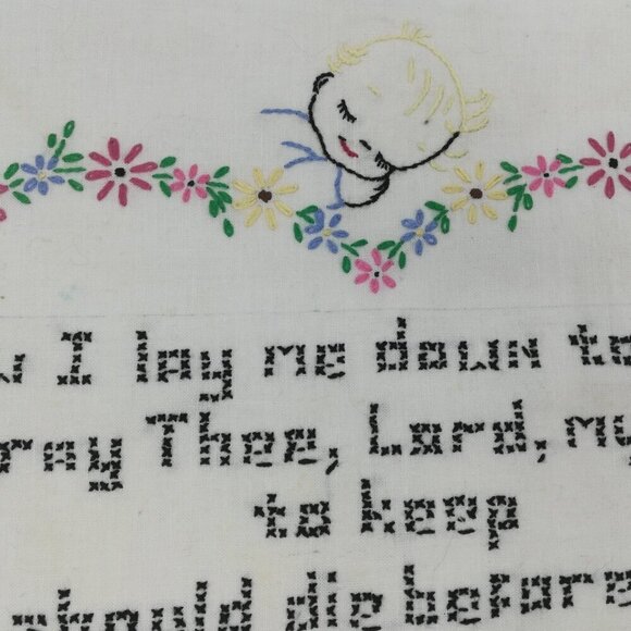 Vintage 1950s Embroidered Cross Stitch Completed Bedtime Prayer Religious Kids - Picture 7 of 8
